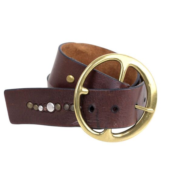 CLASSIC BROWN REAL LEATHER 1.5"Wd STUDDED DRESS CASUAL WOMEN'S BELT Sz S/M (E97 - Picture 2 of 12